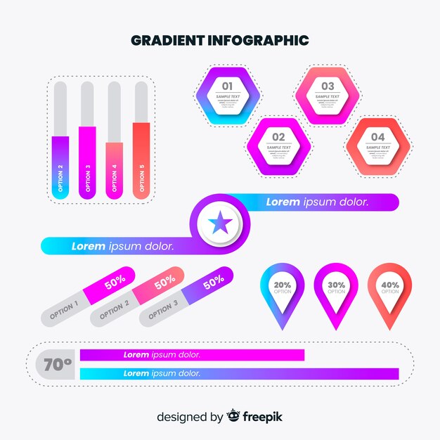 Conjunto de elementos de infografía degradado