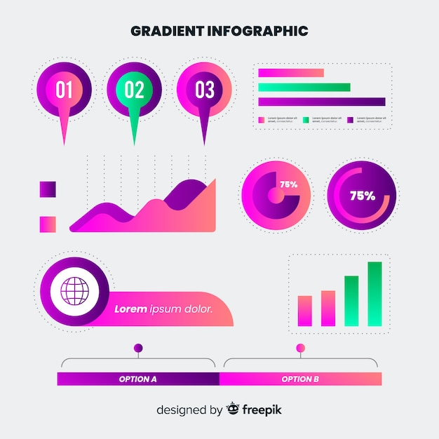 Conjunto de elementos de infografía degradado