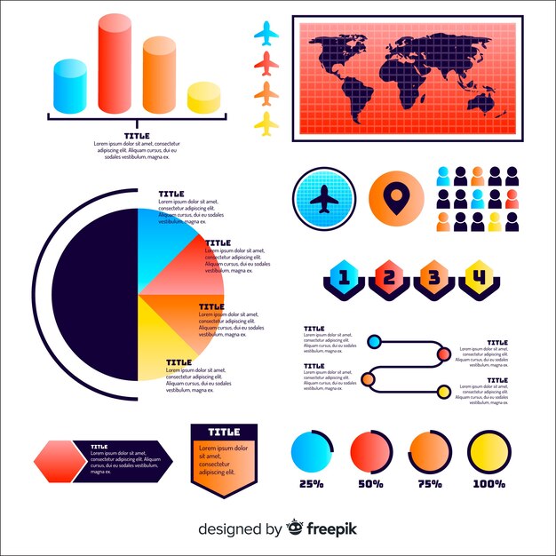 Conjunto de elementos de infografía degradado