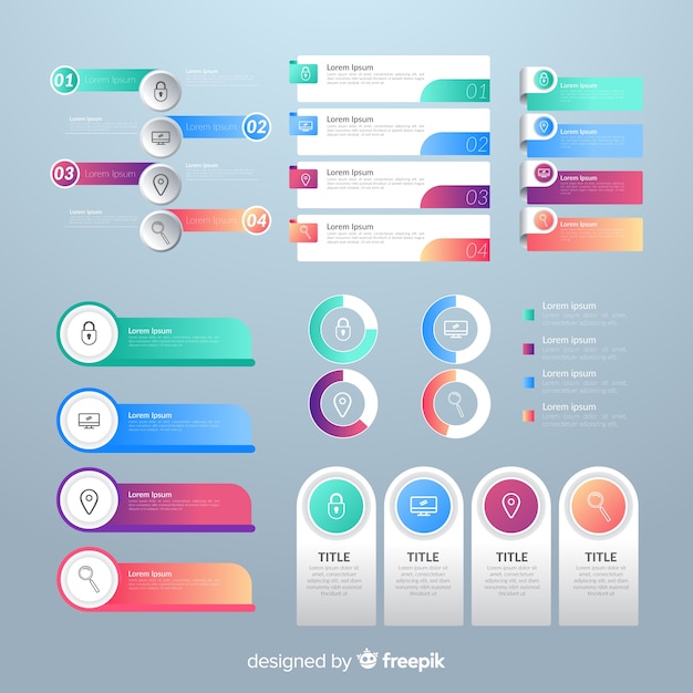 Conjunto de elementos de infografía degradado