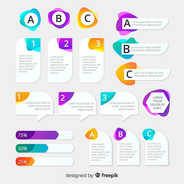 Vector gratuito conjunto de elementos de infografía degradado