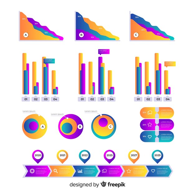 Conjunto de elementos de infografía degradado
