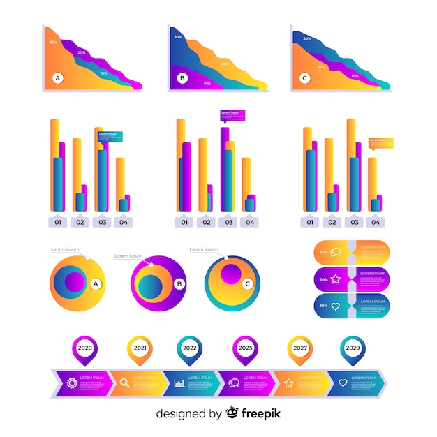 Conjunto de elementos de infografía degradado