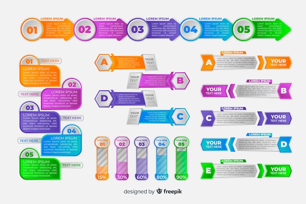 Conjunto de elementos de infografía degradado