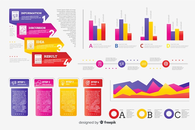 Conjunto de elementos de infografía degradado