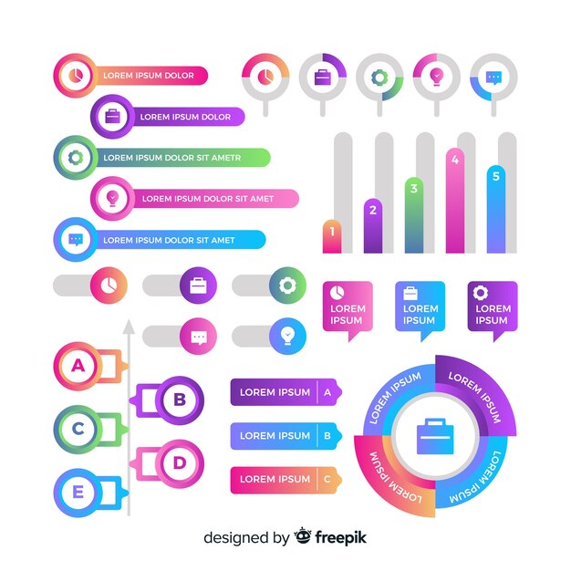 Conjunto de elementos de infografía degradado