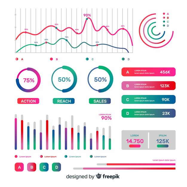 Conjunto de elementos de infografía degradado
