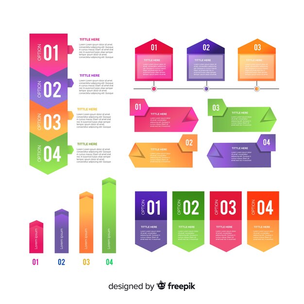 Conjunto de elementos de infografía degradado