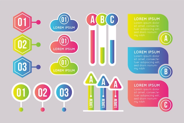 Conjunto de elementos de infografía degradado