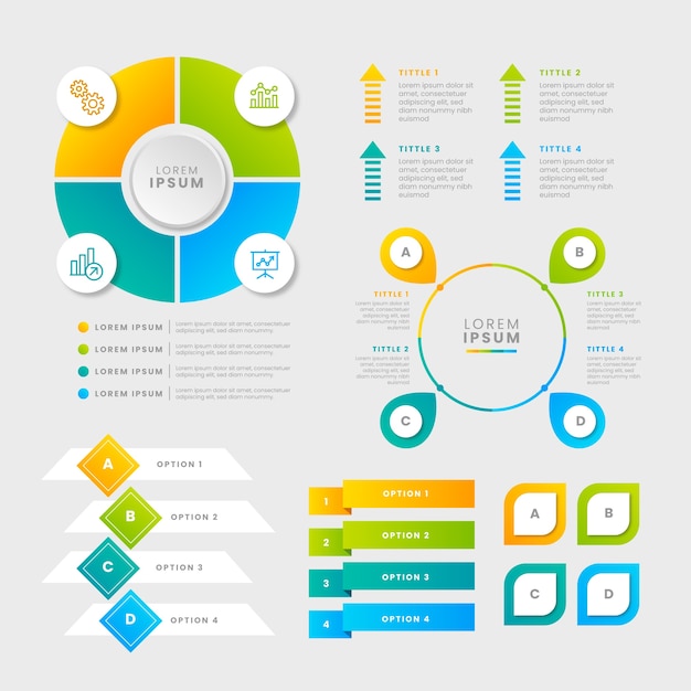 Conjunto de elementos de infografía degradado