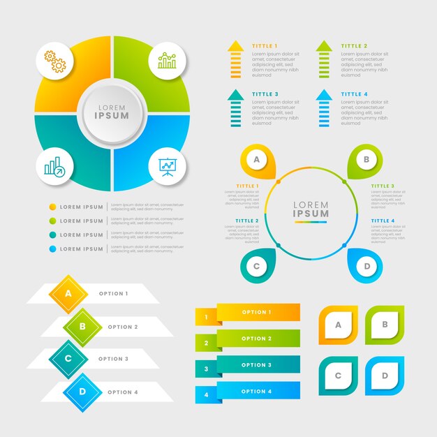 Conjunto de elementos de infografía degradado