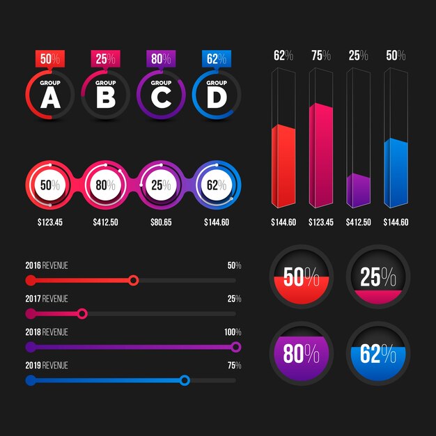 Conjunto de elementos de infografía degradado