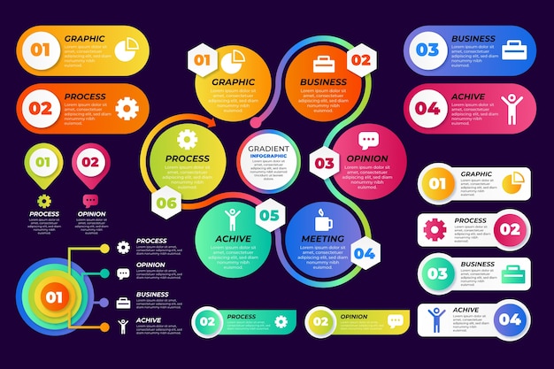 Conjunto de elementos de infografía degradado