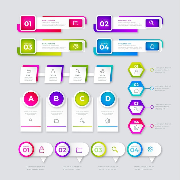 Conjunto de elementos de infografía degradado