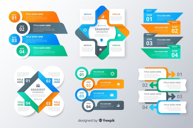 Conjunto de elementos de infografía degradado