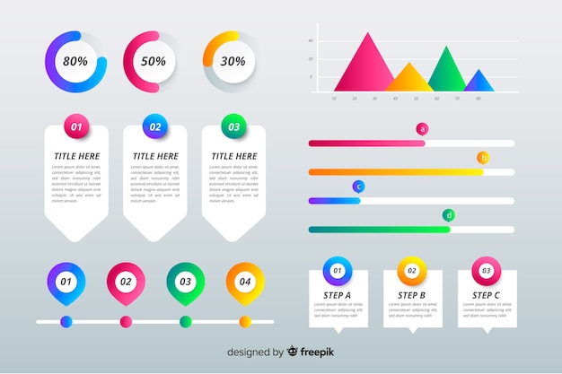 Conjunto de elementos de infografía degradado