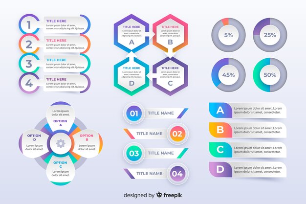 Conjunto de elementos de infografía degradado