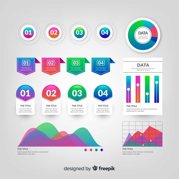 Conjunto de elementos de infografía degradado
