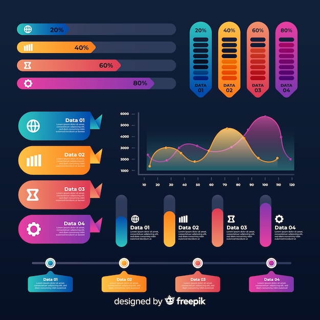 Conjunto de elementos de infografía degradado