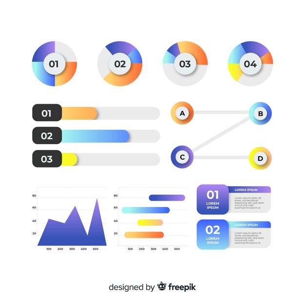 Conjunto de elementos de infografía degradado