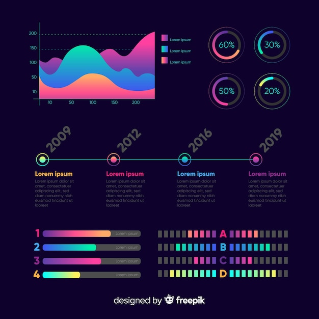 Conjunto de elementos de infografía degradado