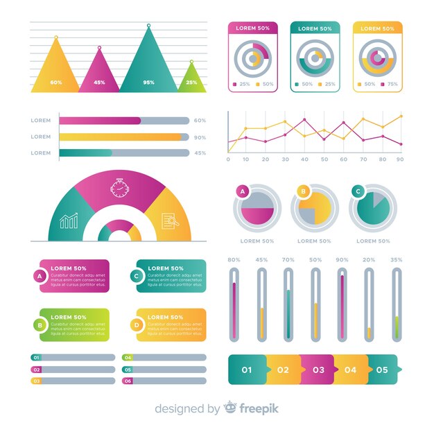 Conjunto de elementos de infografía degradado