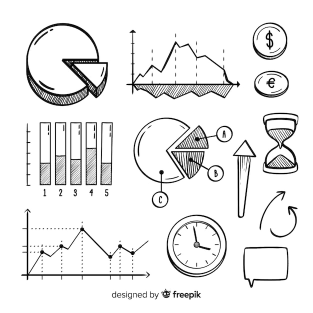 Conjunto de elementos de infografía dibujados a mano
