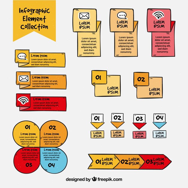 Conjunto de elementos de infografía en diferentes colores