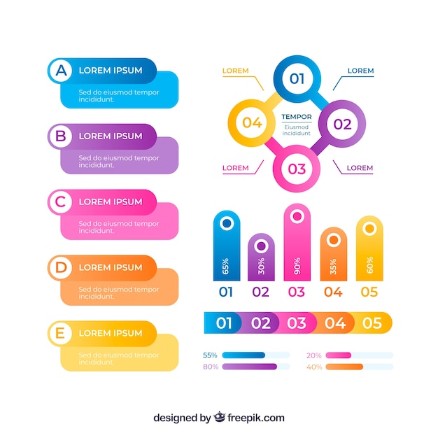 Conjunto de elementos de infografía en diferentes colores