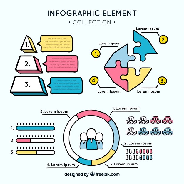 Conjunto de elementos de infografía en diferentes colores