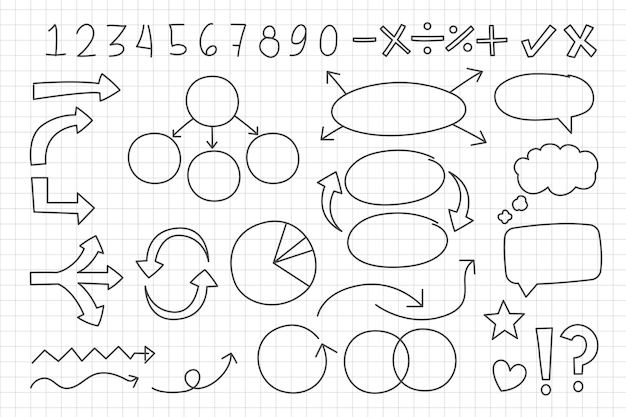 Conjunto de elementos de infografía escolar dibujados a mano
