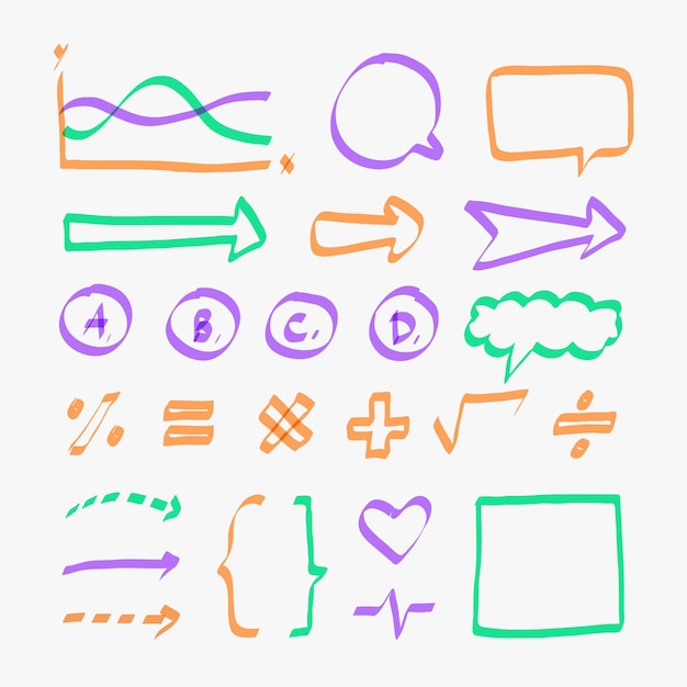Conjunto de elementos de infografía escolar en diferentes colores.