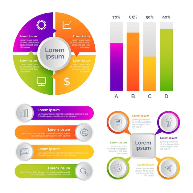 Vector gratuito conjunto de elementos de infografía de estilo degradado