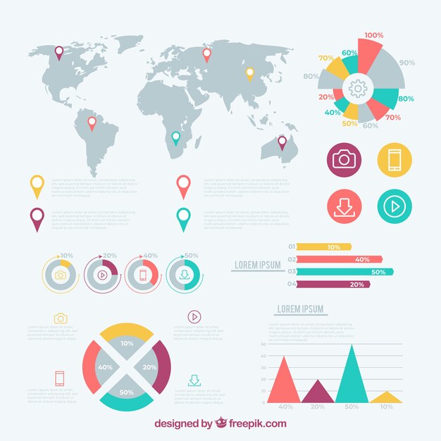 Conjunto de elementos de infografía en estilo plano