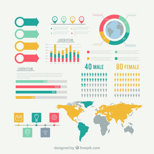 Conjunto de elementos de infografía en estilo plano