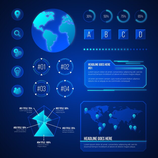 Conjunto de elementos de infografía futurista