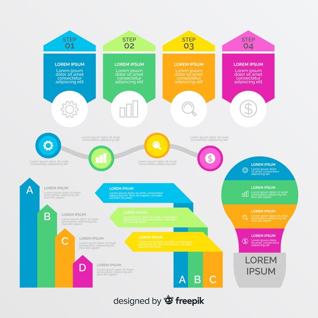 Conjunto de elementos de infografía plana
