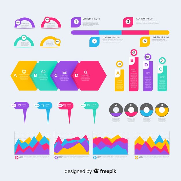 Conjunto de elementos de infografía plana