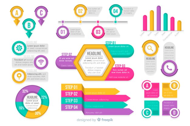 Conjunto de elementos de infografía plana