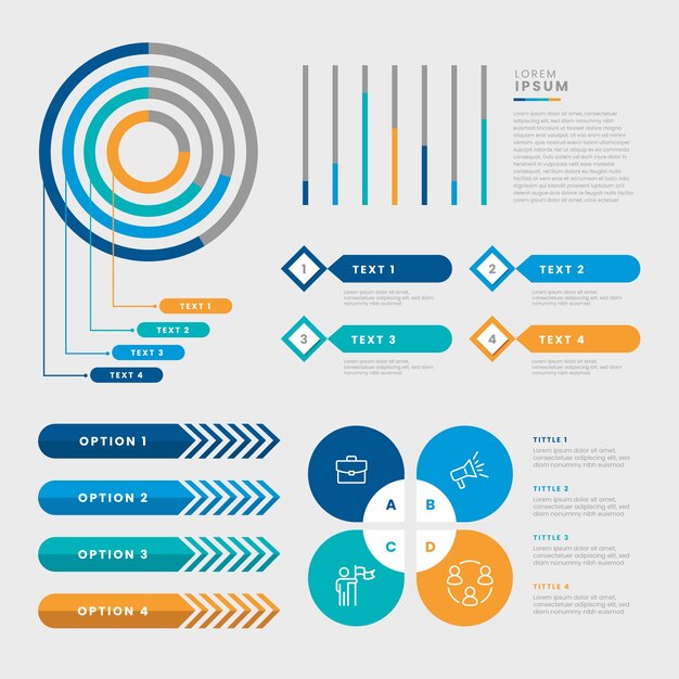 Conjunto de elementos de infografía plana