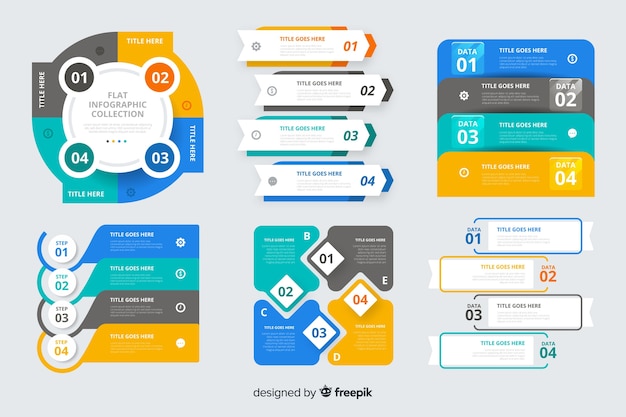 Conjunto de elementos de infografía plana