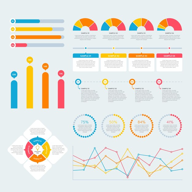 Conjunto de elementos de infografía plana
