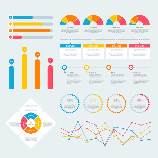 Conjunto de elementos de infografía plana