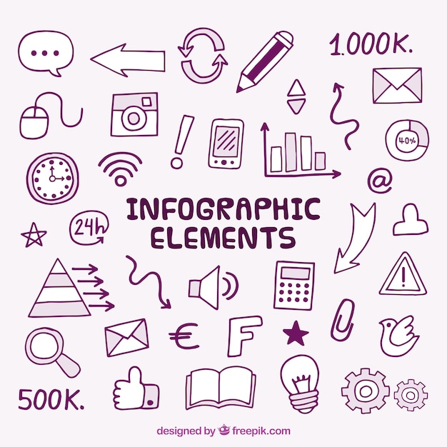 Conjunto de elementos infográficos dibujados a mano