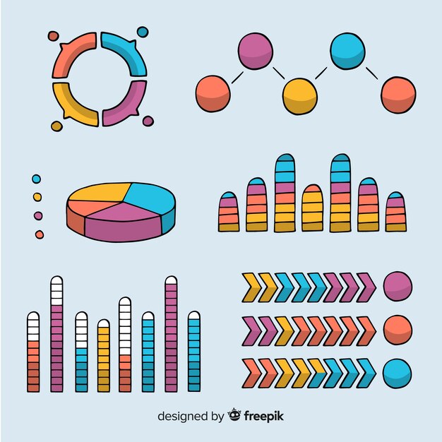 Conjunto de elementos infográficos dibujados a mano