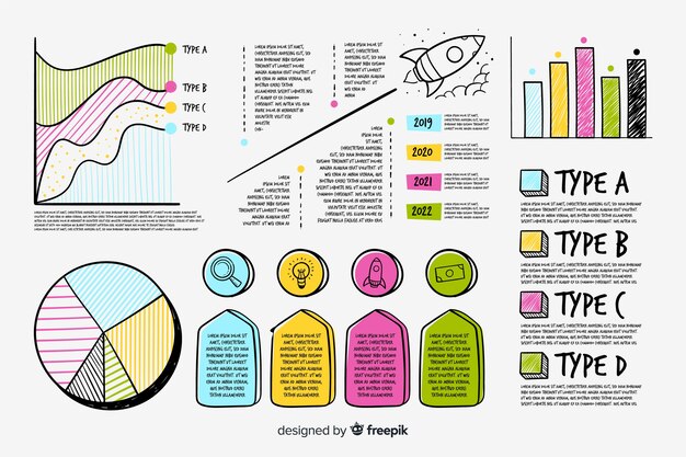 Conjunto de elementos infográficos dibujados a mano