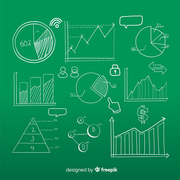 Conjunto de elementos infográficos dibujados a mano