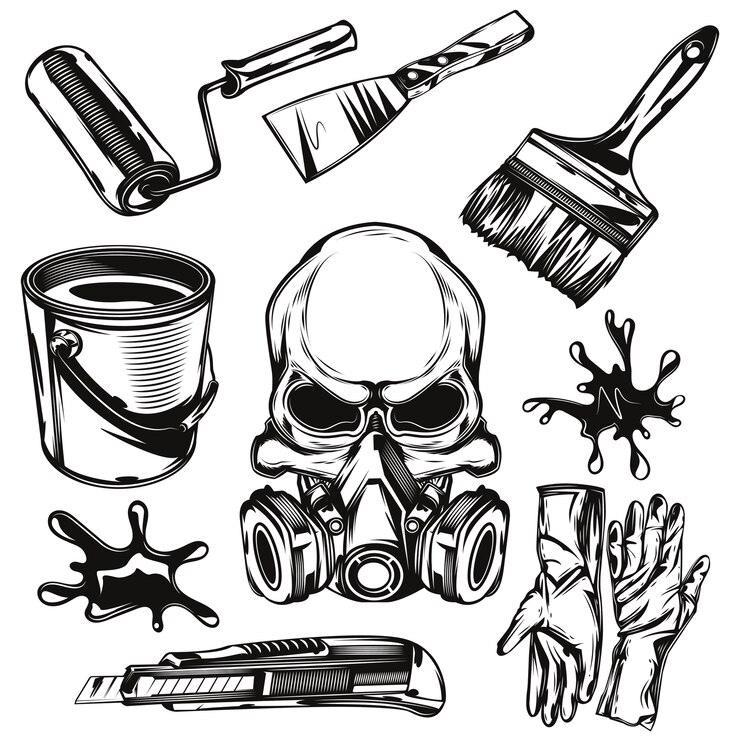 Vector gratuito conjunto de elementos de las instalaciones del pintor.