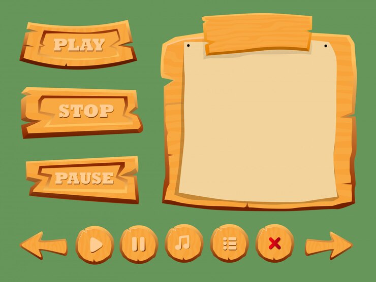 Vector gratuito conjunto de elementos de interfaz de madera del juego