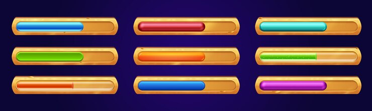 Vector gratuito conjunto de elementos de interfaz de usuario de vector de dibujos animados de barras de progreso del juego